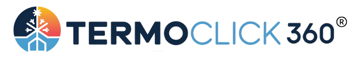 Logo Termoclick 360. Simbolo con casa, fiocco di neve e sole. Climatizzazione, riscaldamento e raffrescamento per la tua casa.