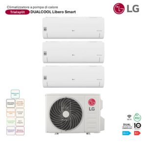 Climatizzatore LG Trial Split Dualcool Libero Smart: unità esterna e 3 split interni. Ideale per climatizzare più ambienti. Efficienza energetica.