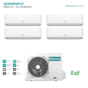 Climatizzatore Hisense Quadrisplit Serie CF Hi-Comfort: 4 unità interne e unità esterna. Ideale per climatizzare più stanze con un unico sistema.