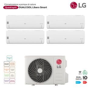 Climatizzatore LG Quadrisplit Dualcool Libero Smart: 4 split interni e unità esterna. Ideale per climatizzare più ambienti con efficienza A++.