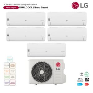 Climatizzatore LG Pentasplit Dualcool Libero Smart: 5 unità interne e unità esterna. Ideale per climatizzare più ambienti con un solo sistema.