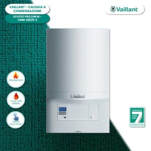 Caldaia a condensazione Vaillant EcoTEC Intro 24/28 kW, design compatto bianco con display digitale.