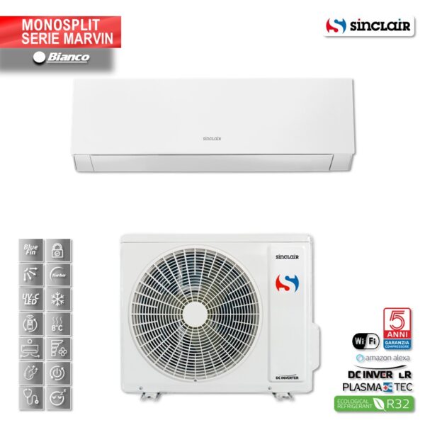 CLIMATIZZATORE SINCLAIR Monosplit INVERTER BIANCA MONO/MULTI MARVIN 7 KW Marvin 24000 BTU  R32