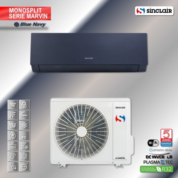 CLIMATIZZATORE SINCLAIR Monosplit INVERTER NAVY MONO/MULTI MARVIN 2,7 KW Marvin 9000 BTU  R32
