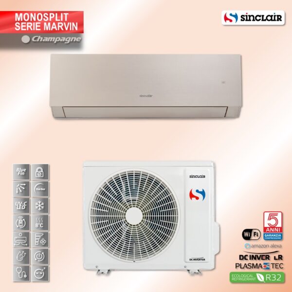 CLIMATIZZATORE SINCLAIR Monosplit INVERTER CHAMPAGNE MONO/MULTI MARVIN 7 KW Marvin 24000 BTU  R32