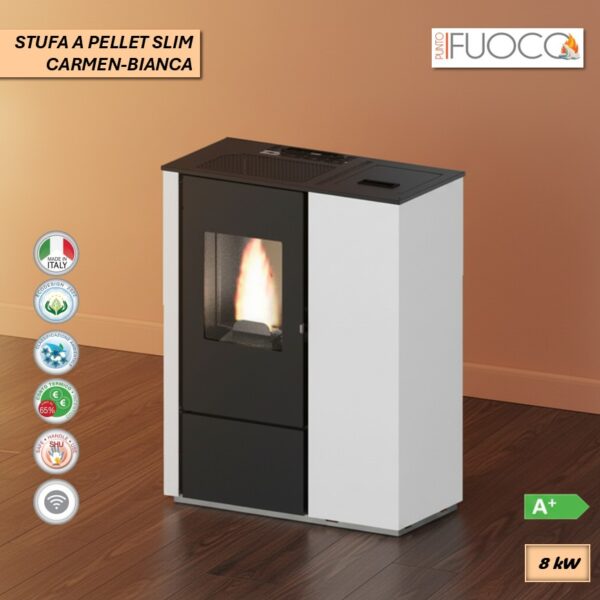 STUFA A PELLET SERIE CARMEN SLIM VENTILATA  BIANCA 8KW