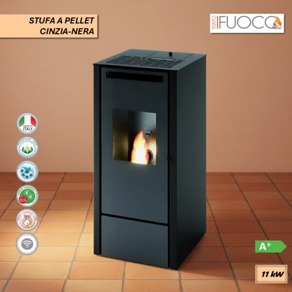 STUFA A PELLET CINZIA CAN VENTILATA NERA 11KW