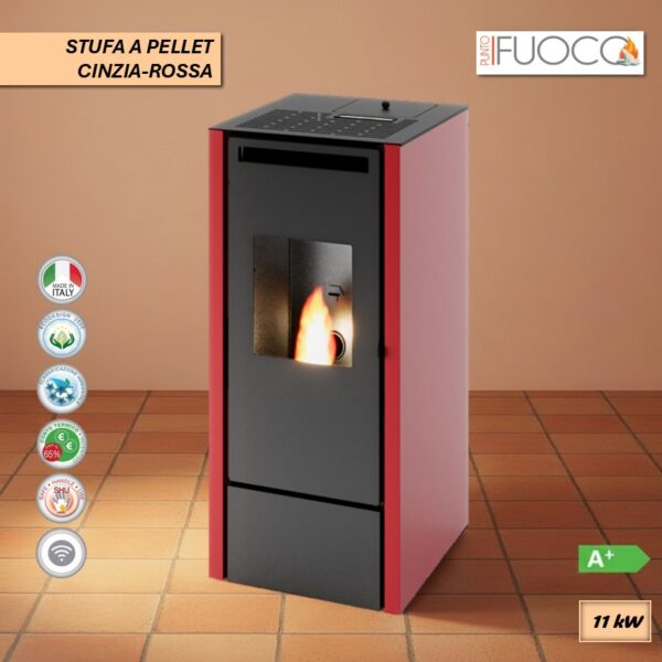 STUFA A PELLET CINZIA CAN VENTILATA ROSSA 11KW