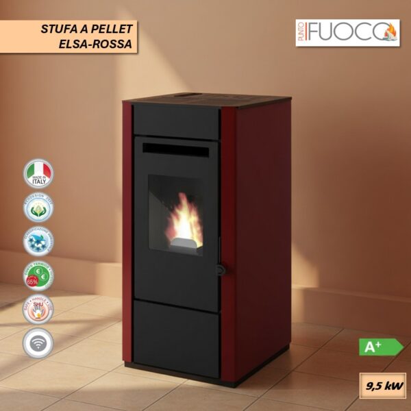 STUFA A PELLET VENTILATA ELSA ROSSA 9.5 kW