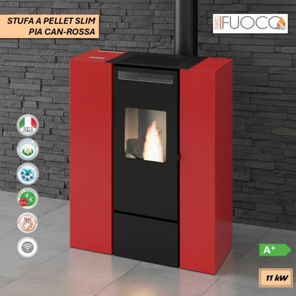 STUFA A PELLET PIA CAN.UP SLIM VENTILATA ROSSA 11KW