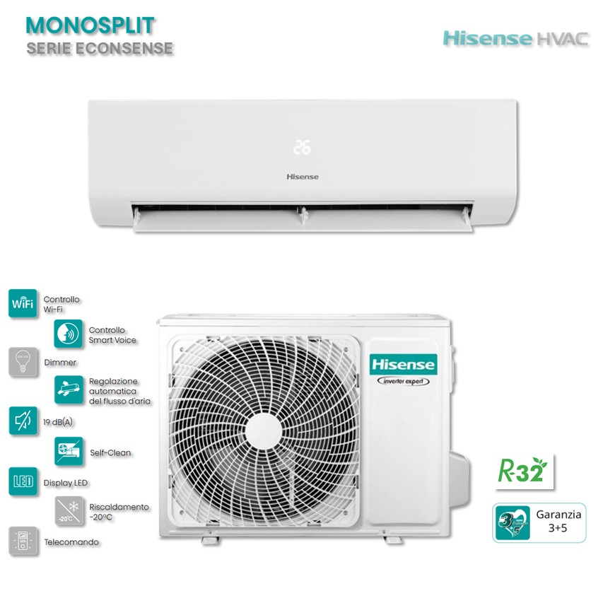 Climatizzatore Hisense Mono Split Inverter Ecosense 2.5 kW 9000 BTU R32